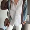 Coffee Color Striped Denim Shirt