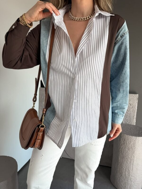 Coffee Color Striped Denim Shirt