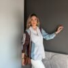 Coffee Color Striped Denim Shirt