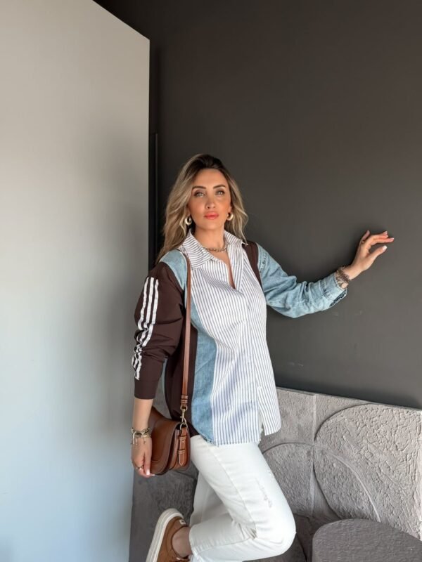 Coffee Color Striped Denim Shirt