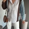 Coffee Color Striped Denim Shirt