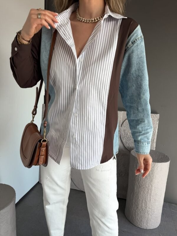 Coffee Color Striped Denim Shirt