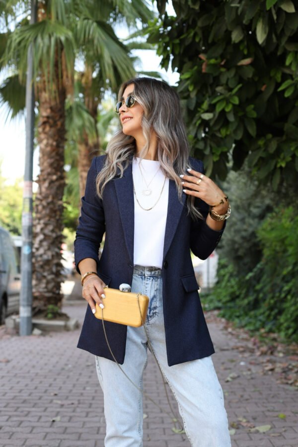 lacivert-yun-efekt-blazer_64fc9f3f44a0b Classic Navy Blue Single Button Tailored Blazer