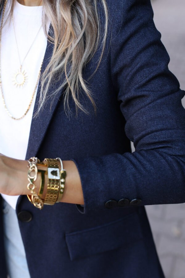 lacivert-yun-efekt-blazer_64fc9f3f49ad7 Classic Navy Blue Single Button Tailored Blazer