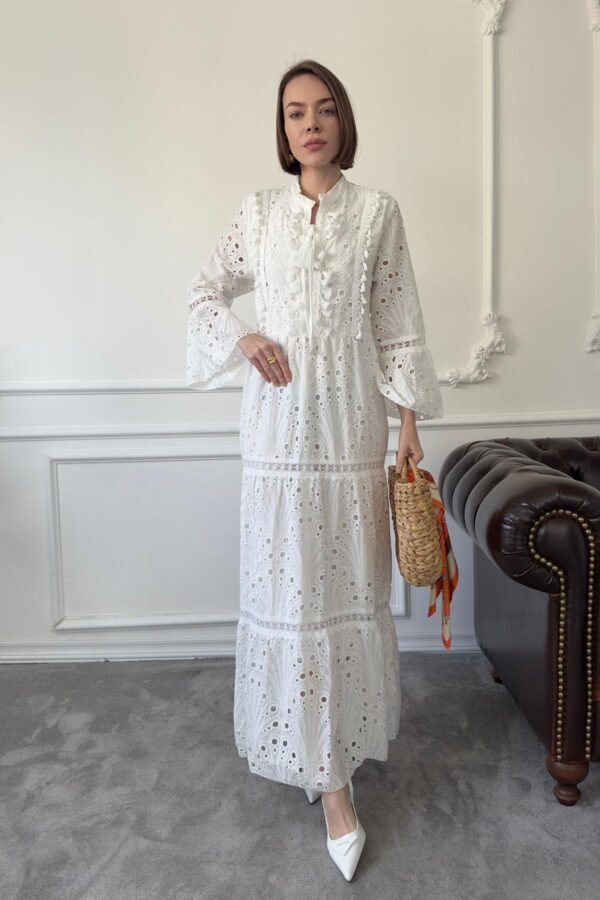 oversize-nakisli-puskullu-elbise-ekru-60e-32 Long Sleeve Embroidered Summer Dress in Ecru