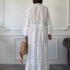 oversize-nakisli-puskullu-elbise-ekru-740515 Long Sleeve Embroidered Summer Dress in Ecru