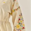 Floral Embroidery V-Neck Blouse with Waist Tie