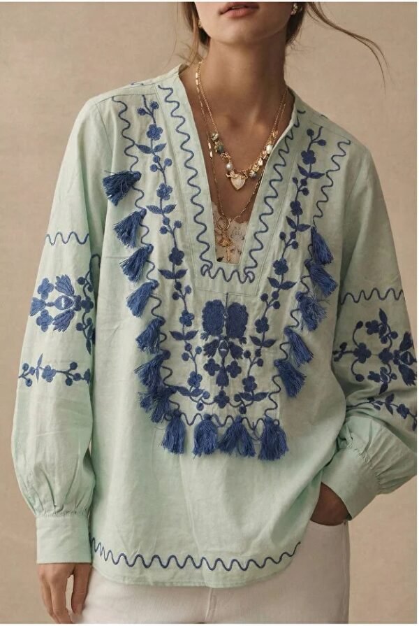 Women's Mint V Neck Authentic Blouse