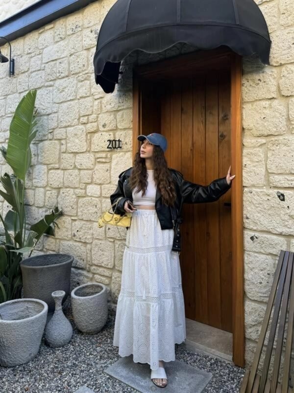 White Eyelet Embroidered Tiered Maxi Skirt