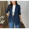 Quiet Luxury Navy Blue Wool-Look Blazer