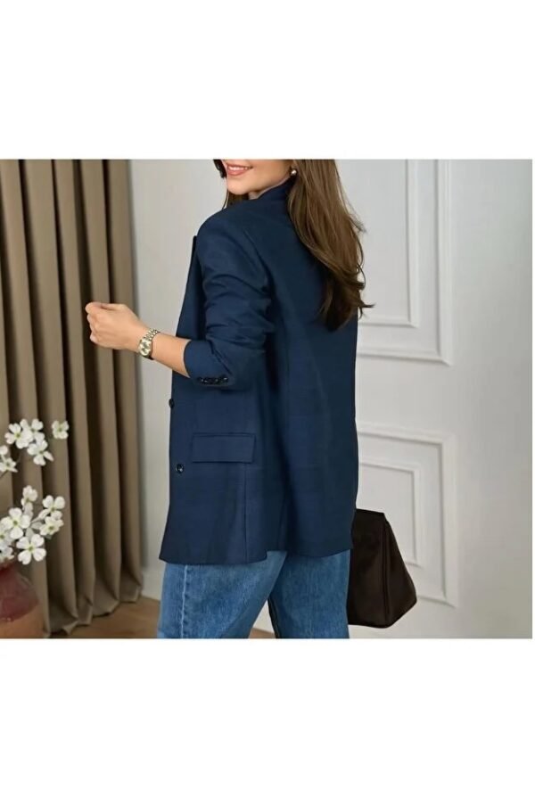 Quiet Luxury Navy Blue Wool-Look Blazer