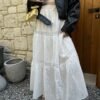 White Eyelet Embroidered Tiered Maxi Skirt