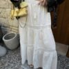 White Eyelet Embroidered Tiered Maxi Skirt