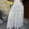 White Eyelet Embroidered Tiered Maxi Skirt