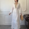 White Lace Embroidered Long Dress