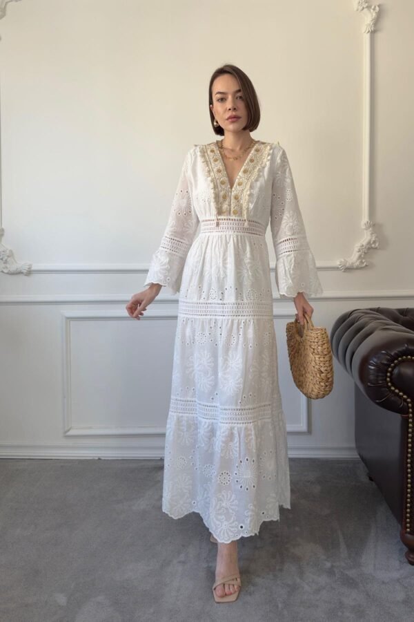 White Lace Embroidered Long Dress