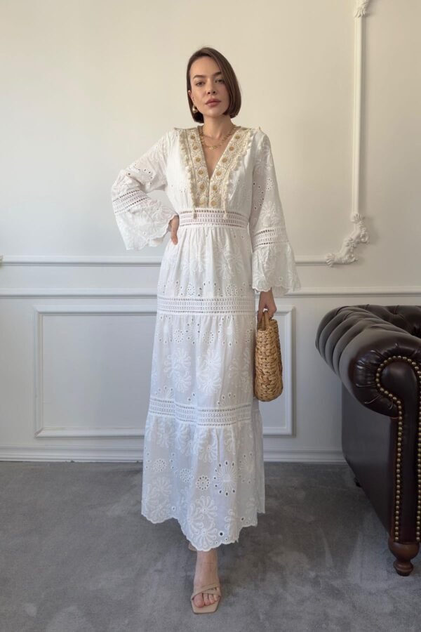 White Lace Embroidered Long Dress