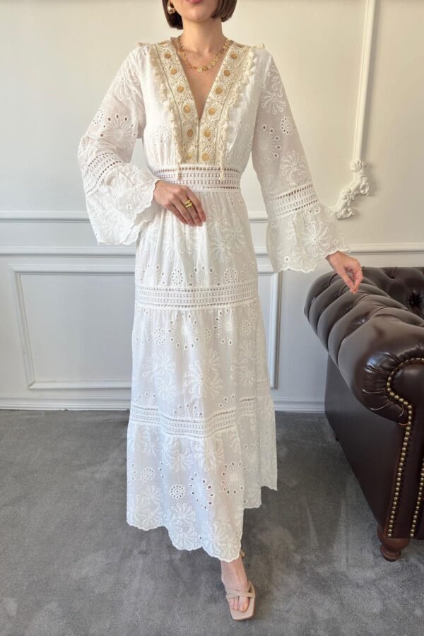 White Lace Embroidered Long Dress