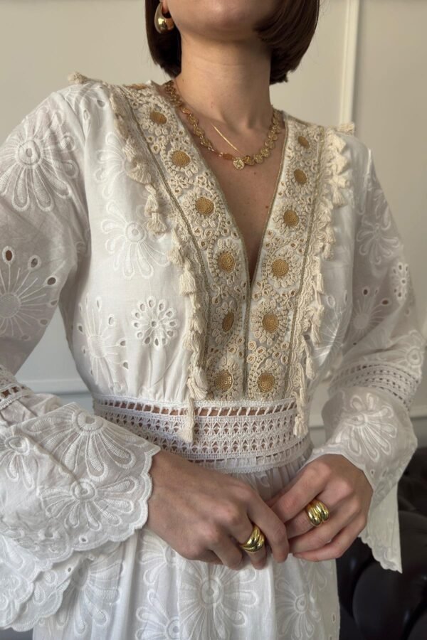 White Lace Embroidered Long Dress