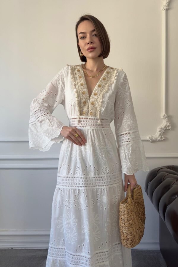 White Lace Embroidered Long Dress