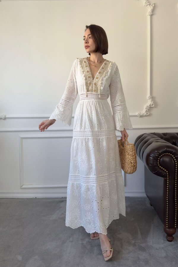 White Lace Embroidered Long Dress