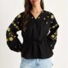 Relaxed Fit Embroidered Tie-Waist Top