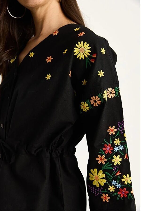 Relaxed Fit Embroidered Tie-Waist Top