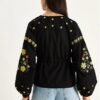 Relaxed Fit Embroidered Tie-Waist Top
