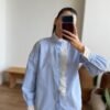 Women's Pinstripe Shirt with Guipure Lace