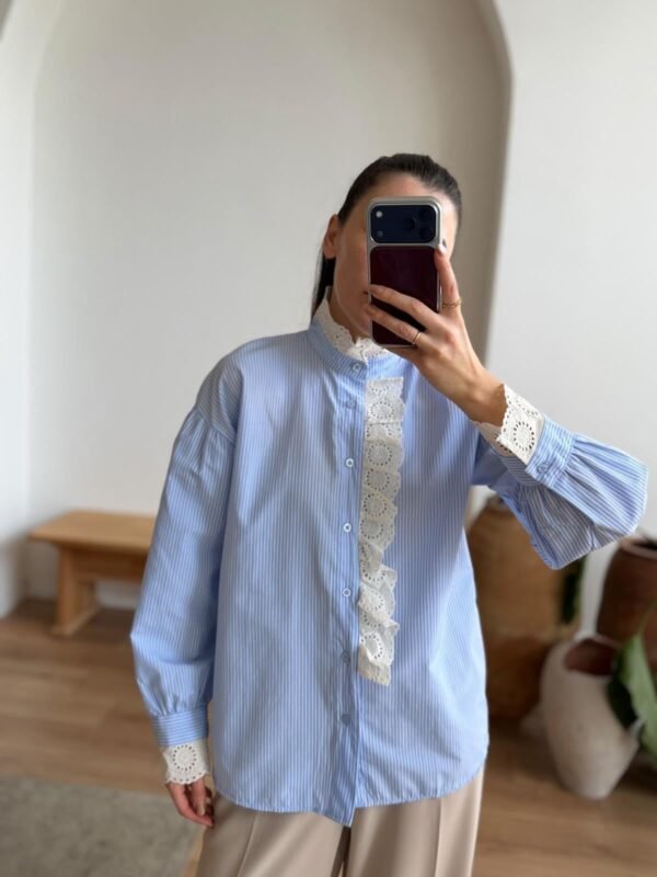 Women's Pinstripe Shirt with Guipure Lace