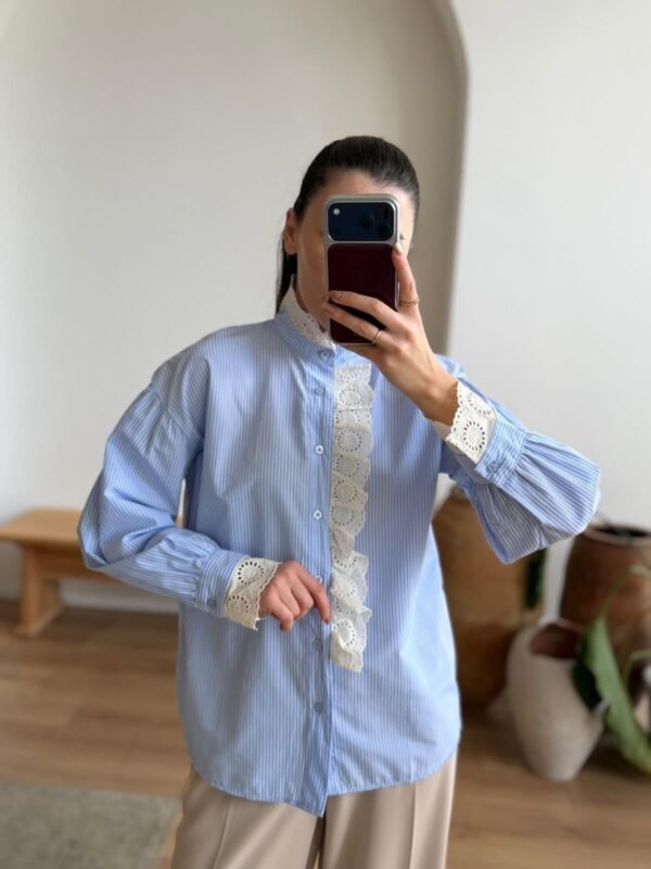 Women's Pinstripe Shirt with Guipure Lace