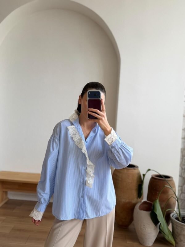 Women's Pinstripe Shirt with Guipure Lace